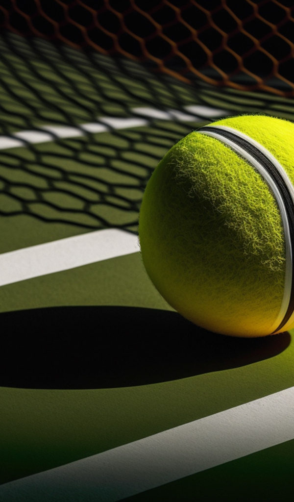 Шар для игры в теннис на поле у сетки