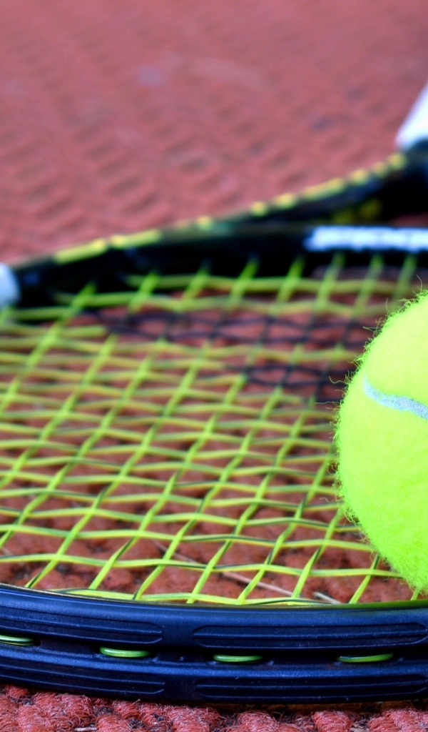 Две ракетки и желтый мяч для тенниса