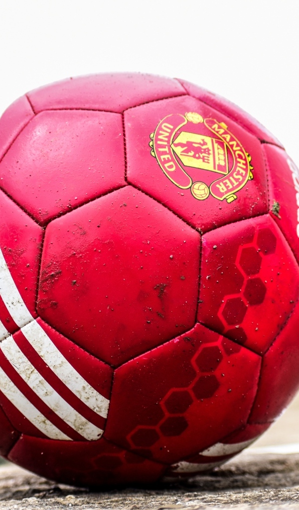 Красный футбольный мяч лежит на камне