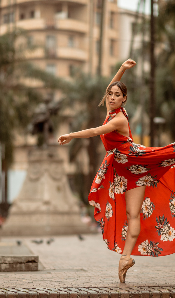 Балерина в красивом платье танцует