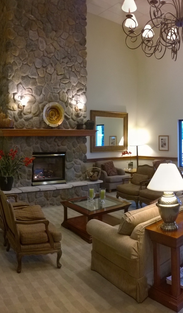 Красивая мебель в гостиной с камином