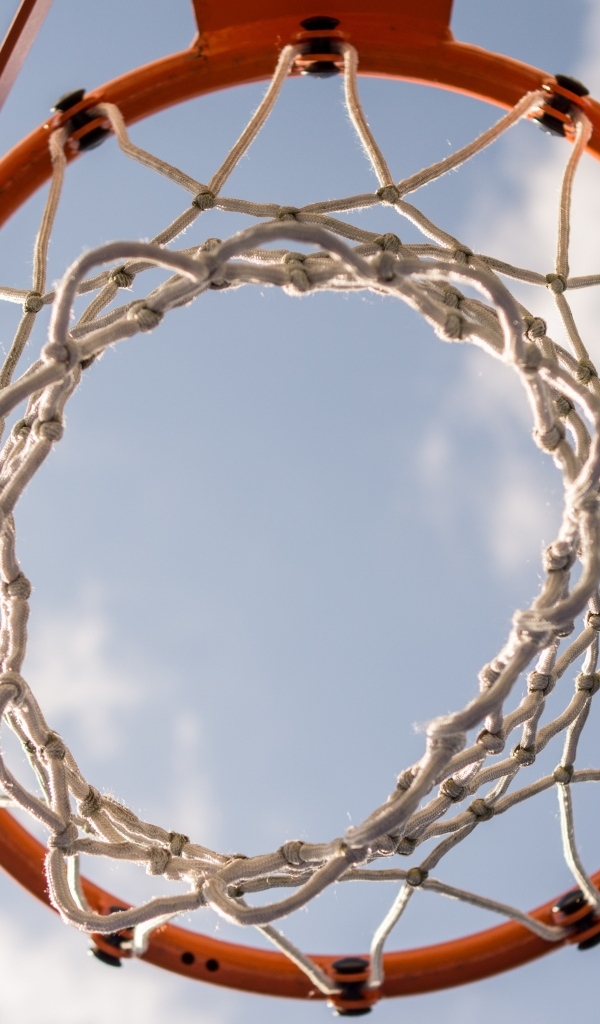 Вид снизу на баскетбольное кольцо на фоне неба