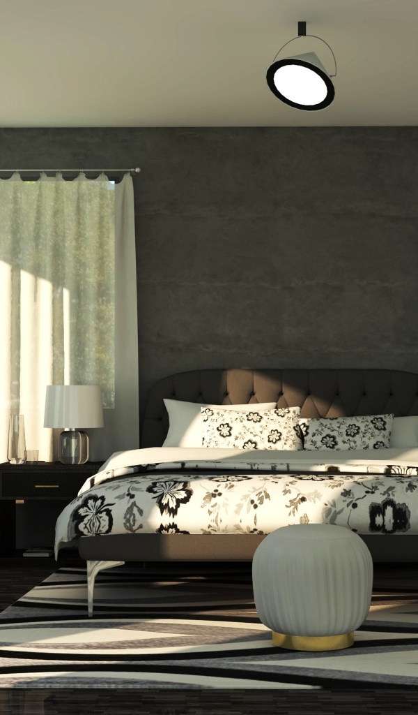 Комната с большой кроватью и окнами