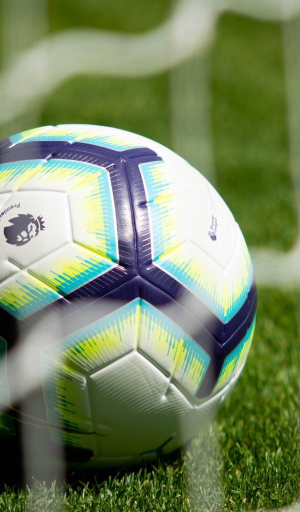 Футбольный мяч у сетки на поле