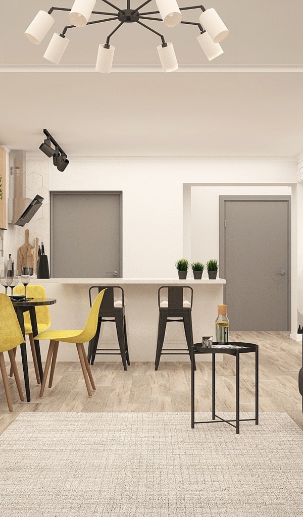 Просторная гостиная совмещена с кухней