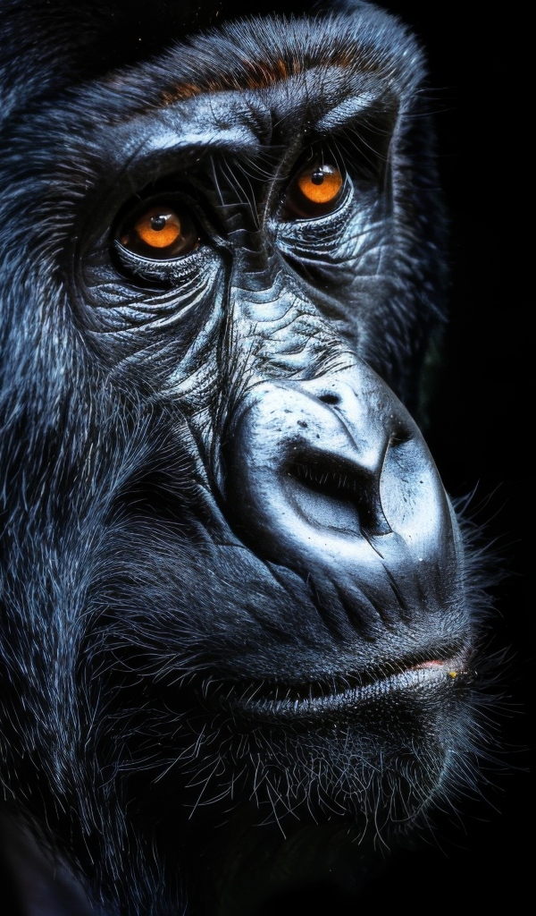 Морда черной кареглазой гориллы