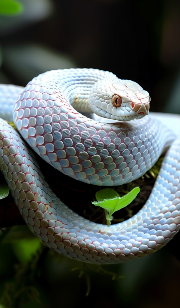 Большая голубая змея на ветке дерева