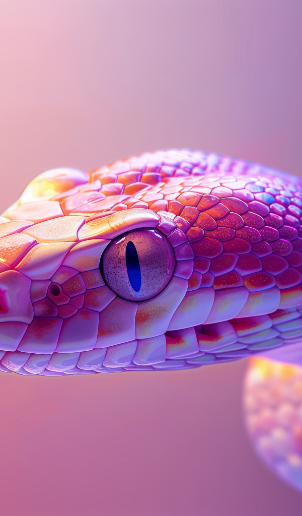 Розовая змея с большими глазами 