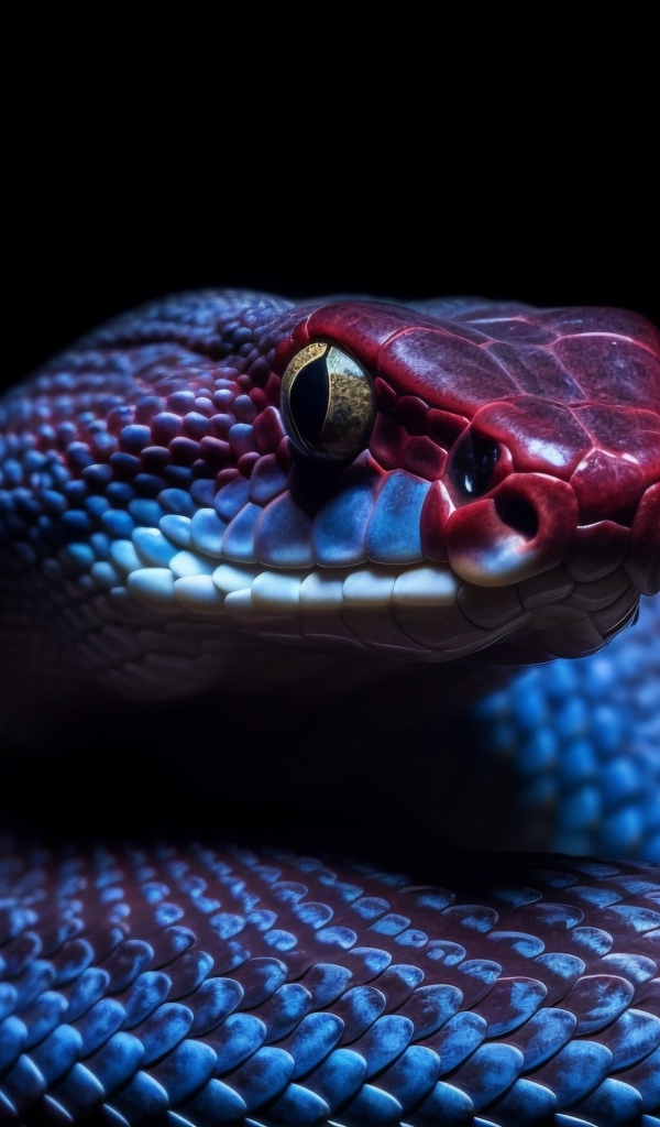 Фиолетовая змея на черном фоне