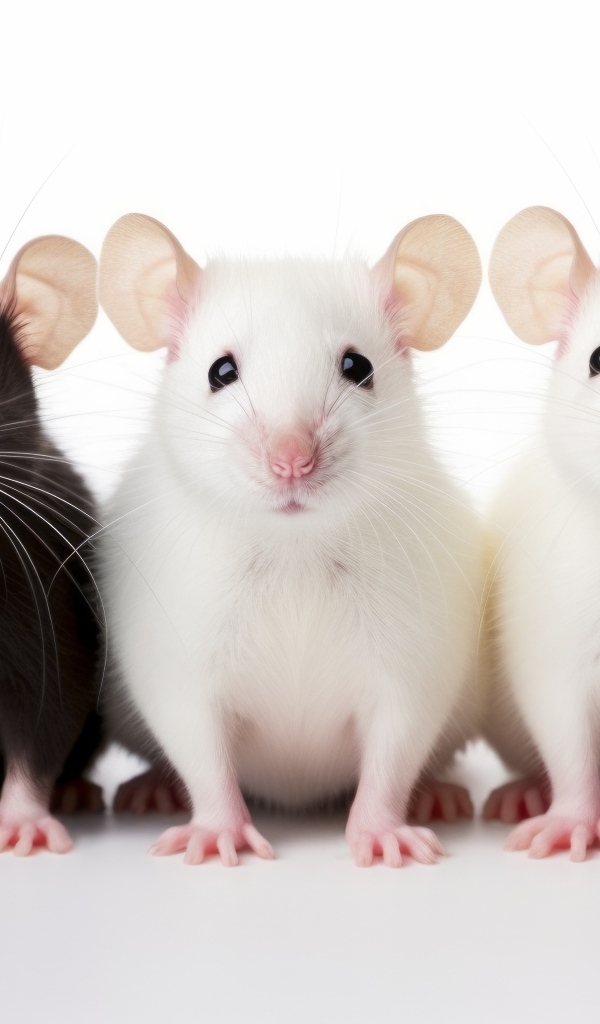 Две белые и коричневая домашние крысы