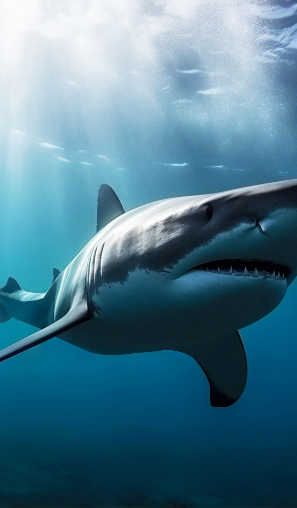 Большая хищная акула под водой 