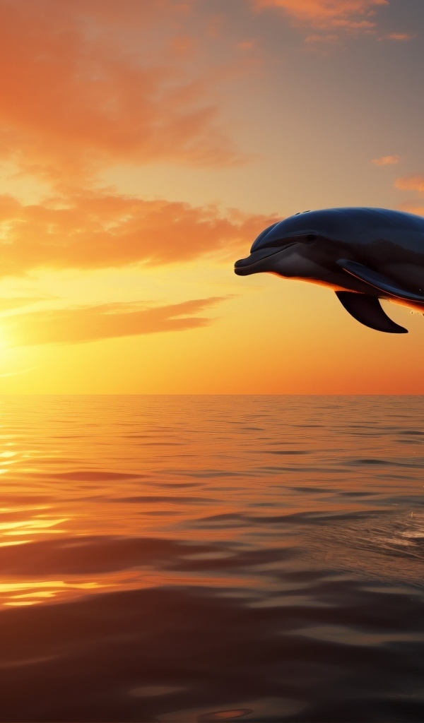 Дельфин выпрыгивает из воды на фоне заката