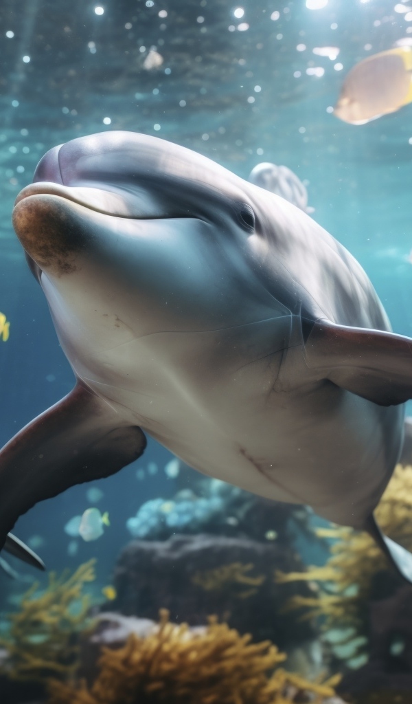 Дельфины и рыбы под водой