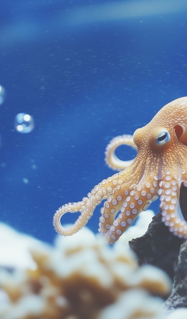 Осьминог у камня под водой