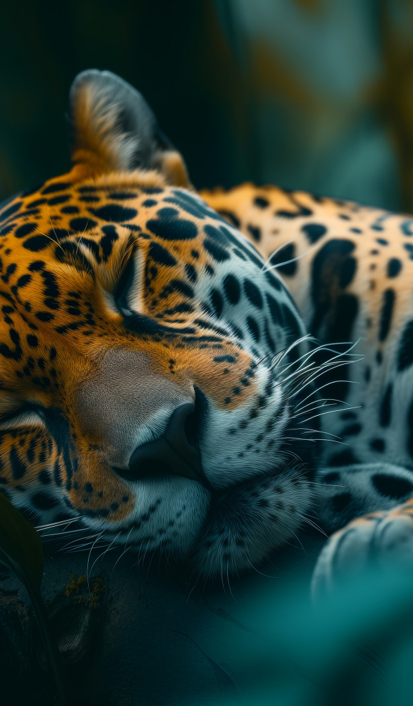 Большой пятнистый леопард спит на земле