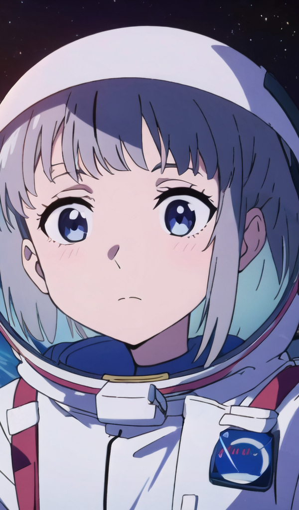 Испуганная девушка аниме в космосе