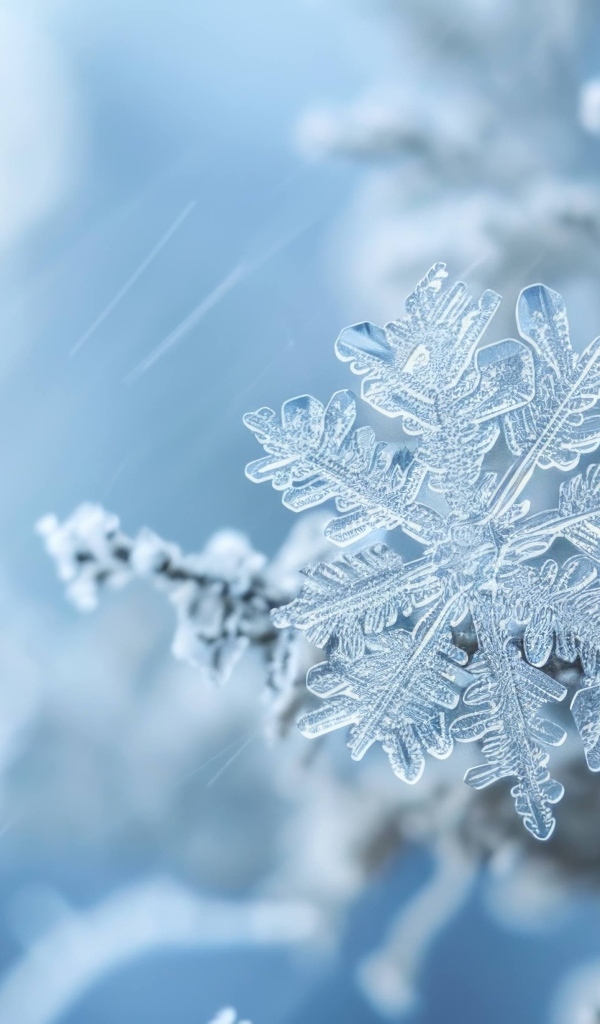 Снежинка на ветке макросъемка