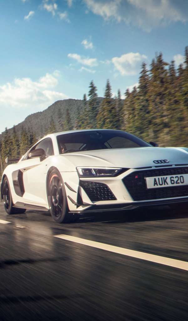 Белый автомобиль Audi R8 coupé V10 GT