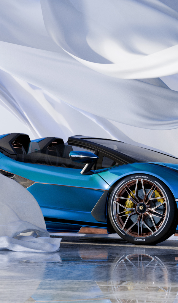 Голубой автомобиль Lamborghini Sián Roadster