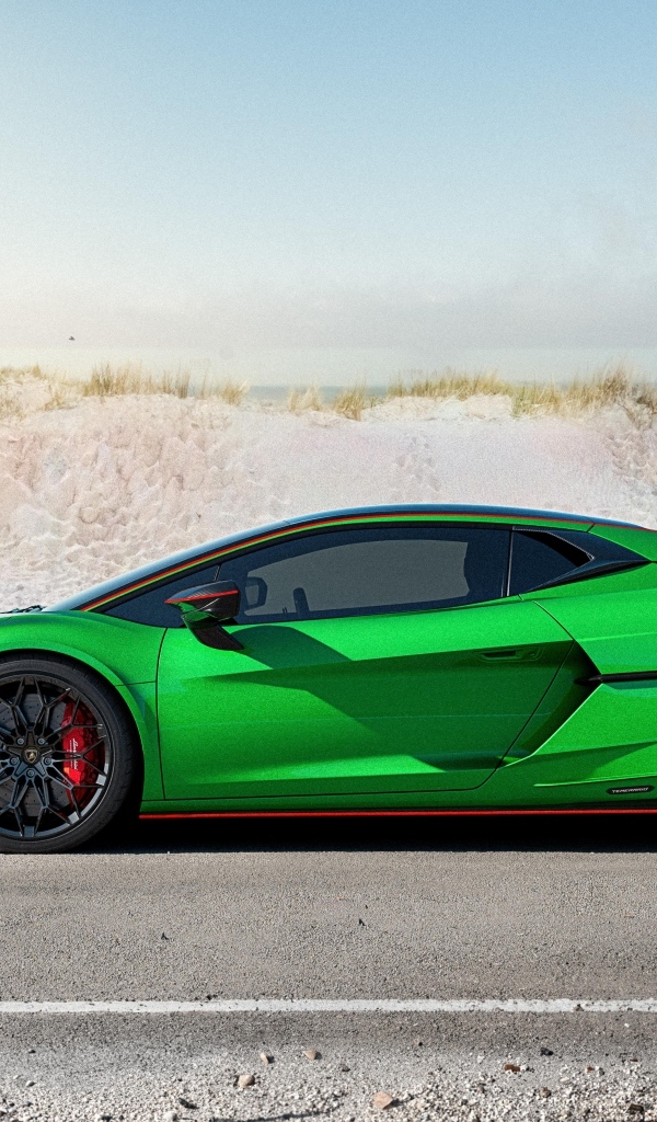 Спортивный зеленый автомобиль Lamborghini Temerario Alleggerita вид сбоку