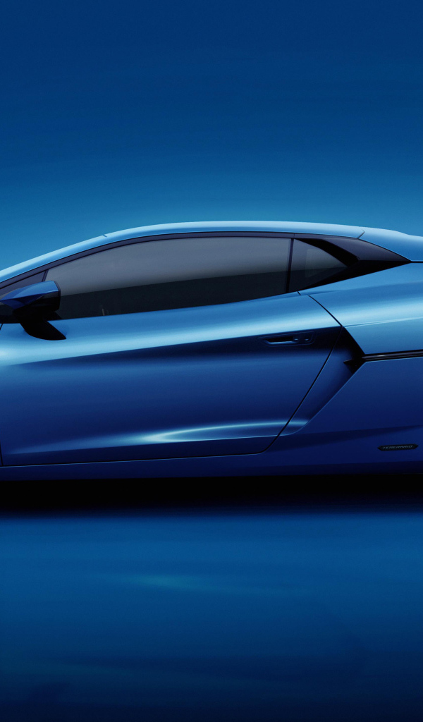 Автомобиль Lamborghini Temerario на синем фоне вид сбоку