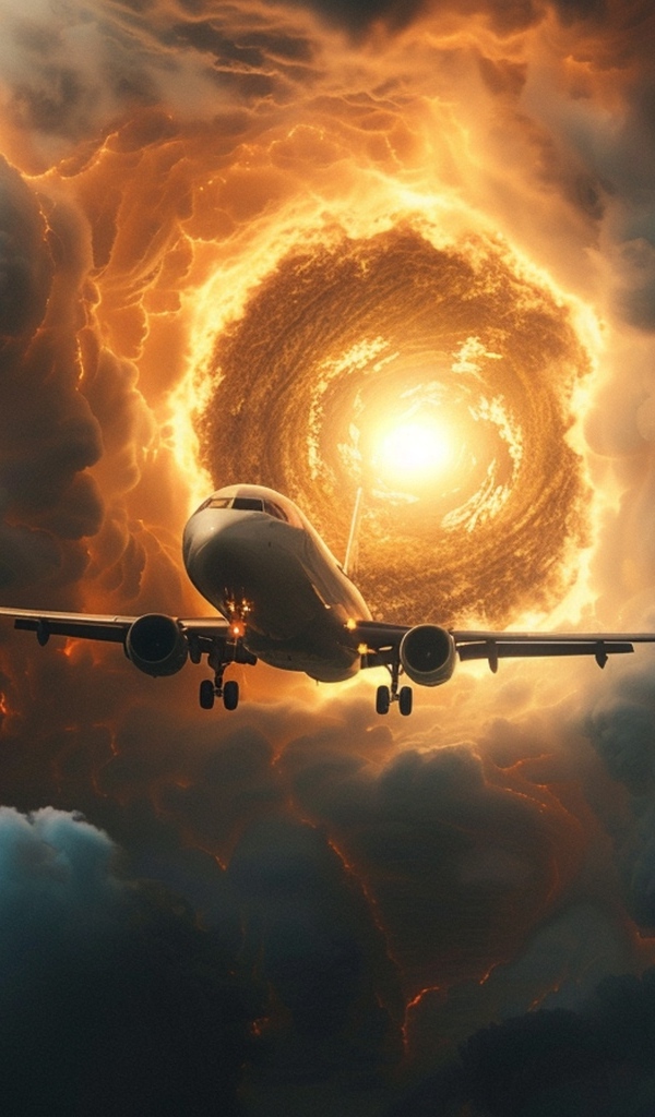 Пассажирский самолет затягивает в ураган