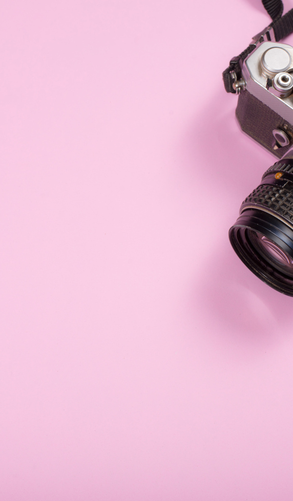 Старый фотоаппарат на розовом фоне
