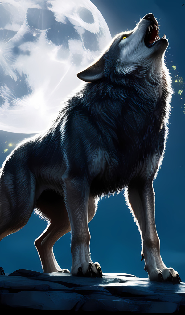 Нарисованный волк воет на луну