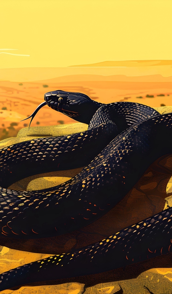 Черная нарисованная змея на камне