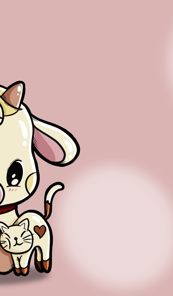 Нарисованный теленок с кошкой