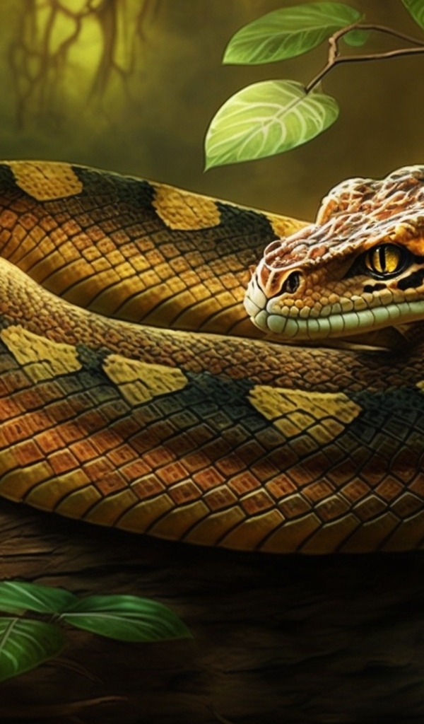 Нарисованная змея на ветке дерева