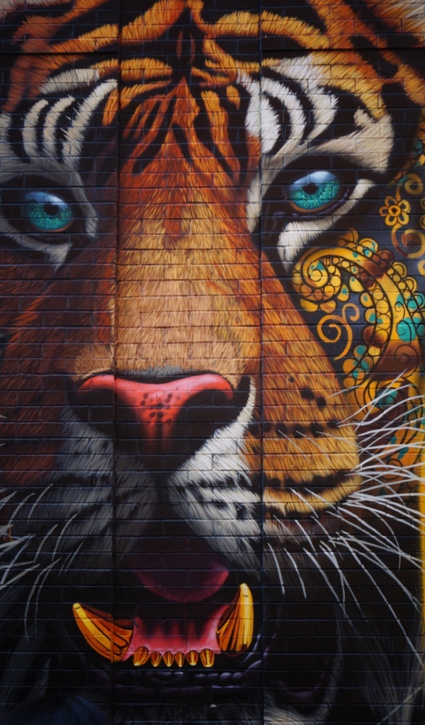 Нарисованное граффити тигра на стене