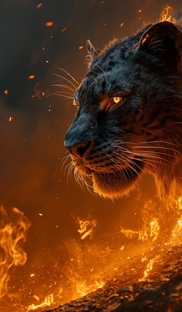 Огненный тигр в раскаленной лаве 