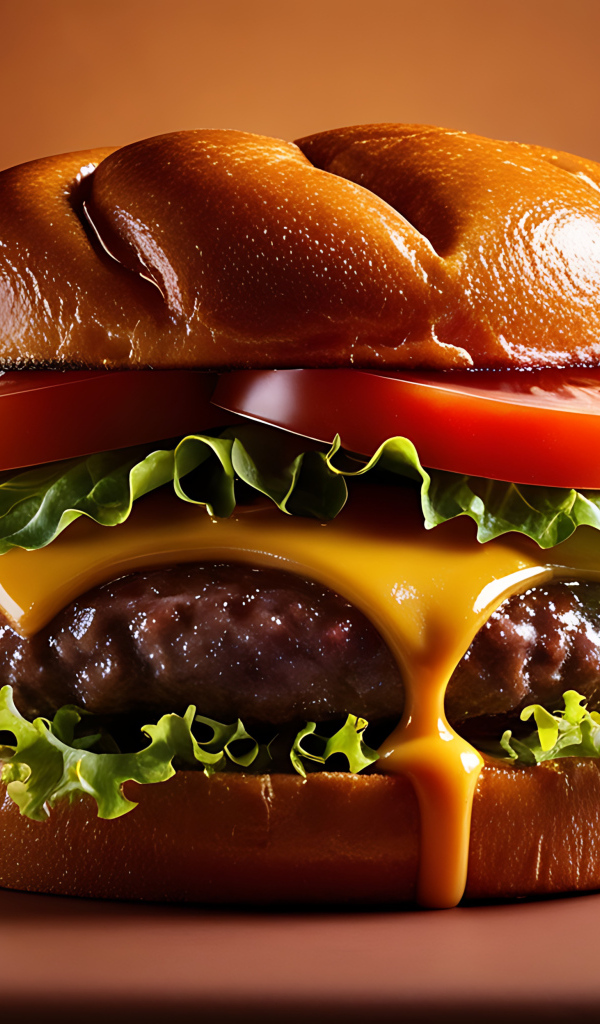 Большой сытный чизбургер на столе