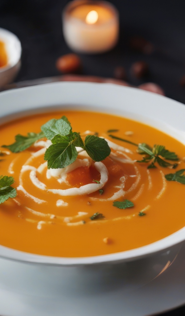 Тыквенный суп пюре с гренками на столе