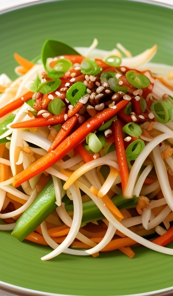 Салат из свежих натертый овощей на зеленой тарелке