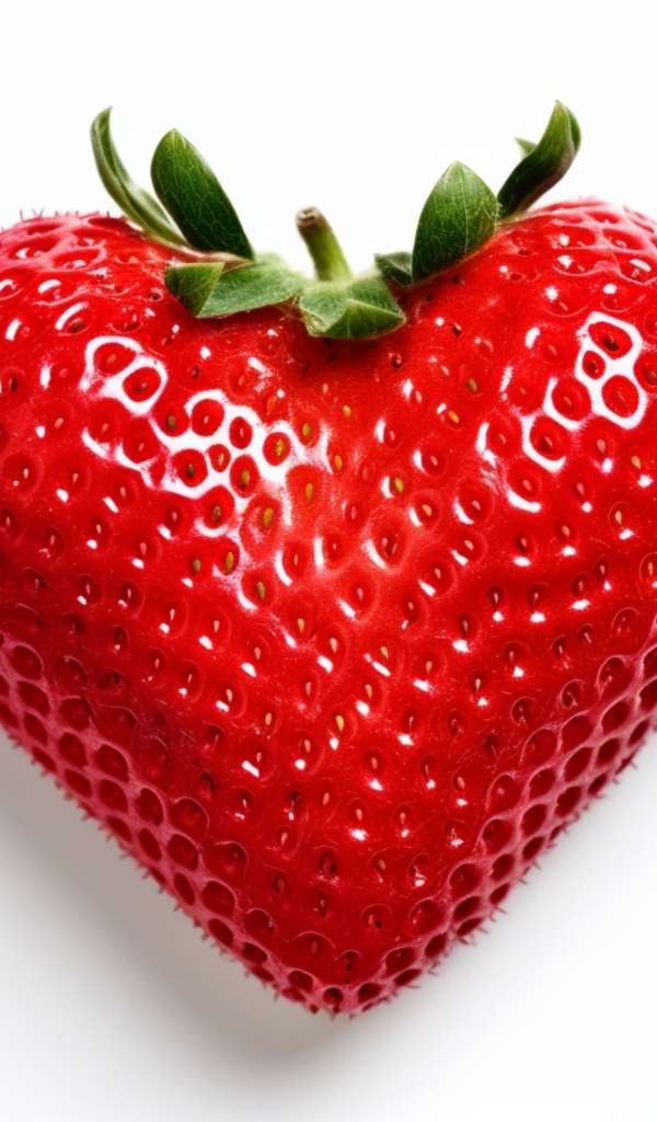 Большая красная клубника в форме сердца на белом фоне