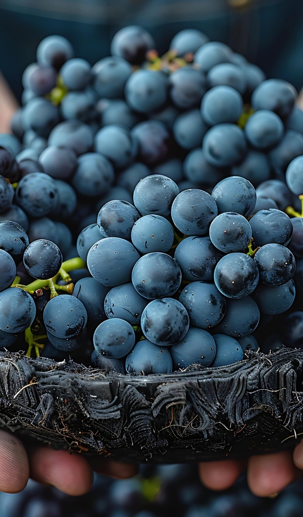 Гроздья синего винограда в руках 