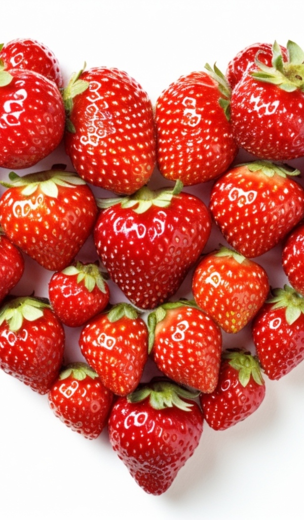 Сердце из вкусной красной клубники на белом фоне