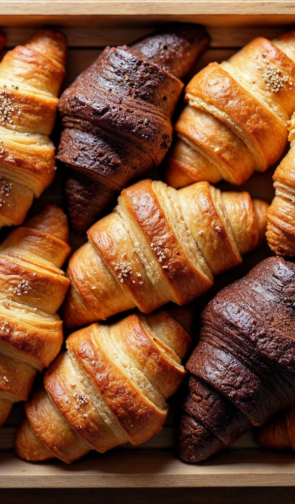 Ящик свежих ароматных круассанов