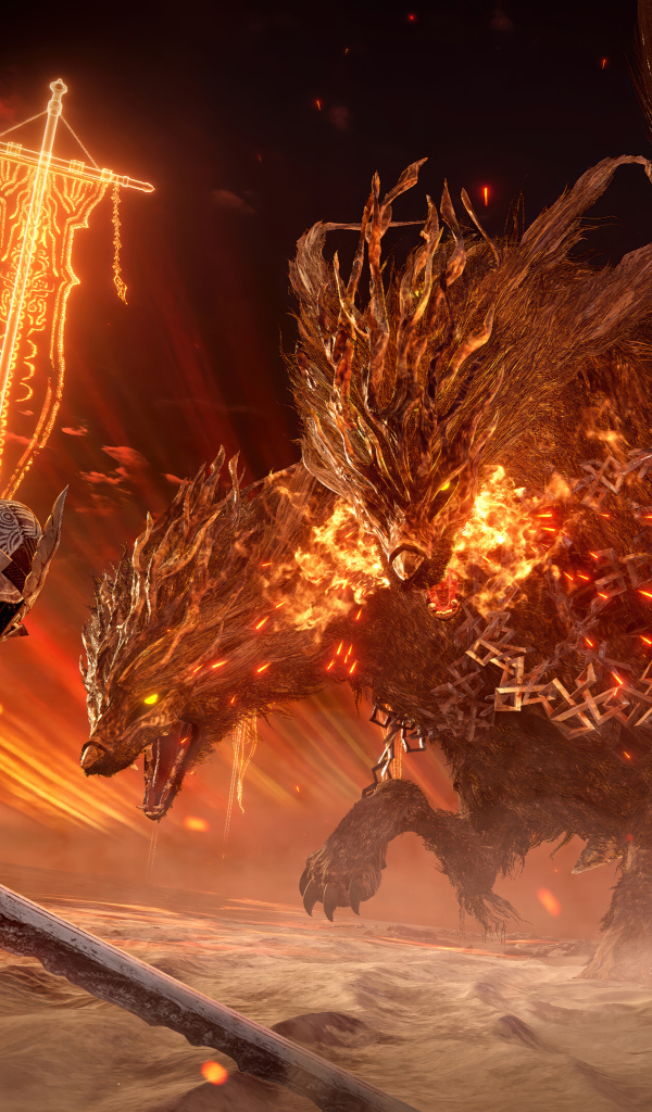 Огненный монстр в компьютерной игре Elden Ring Nightreign