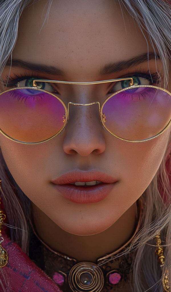 Девушка 3д в розовых очках