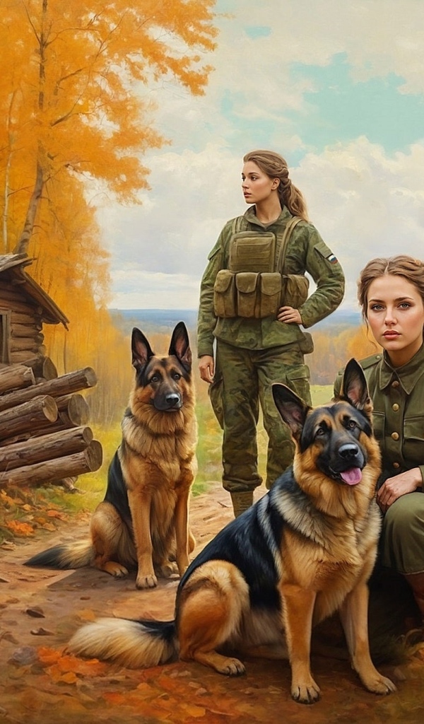 Девушки военные с овчарками