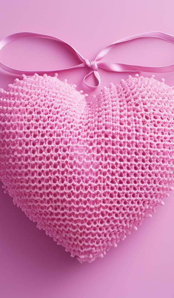 Сердце с лентой на розовом фоне