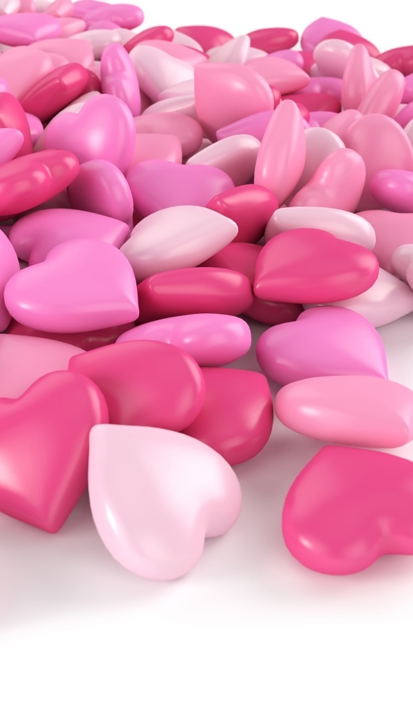 Много розовых сердечек на белом фоне