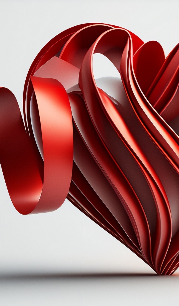 Красное 3д сердце с лентой на сером фоне