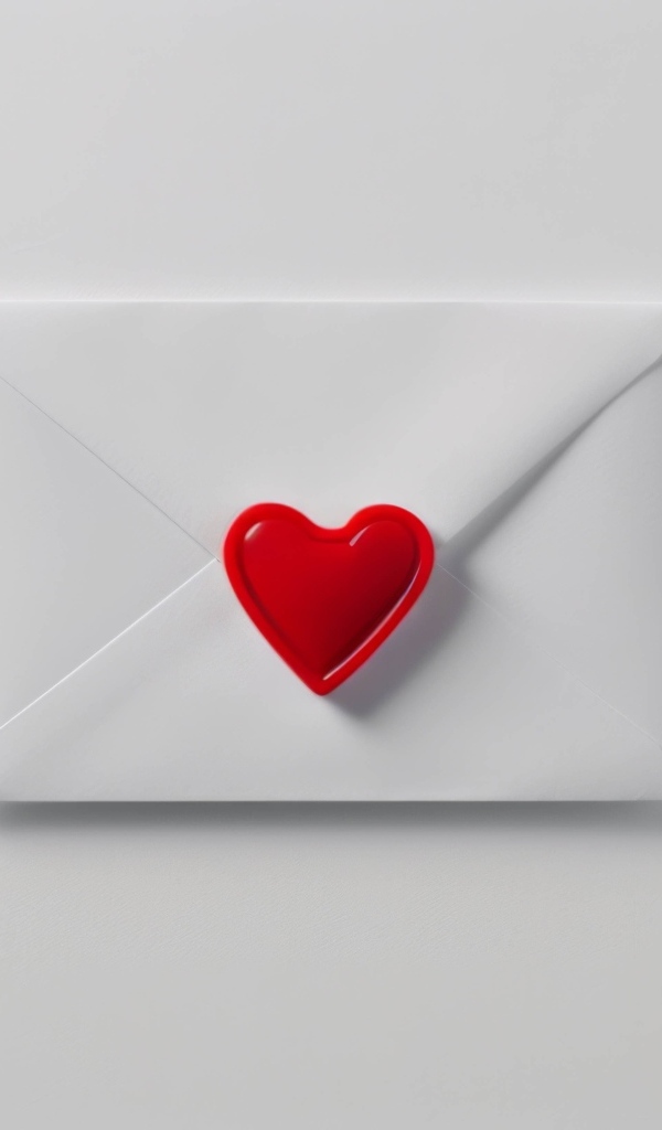 Белый конверт с красным сердечком