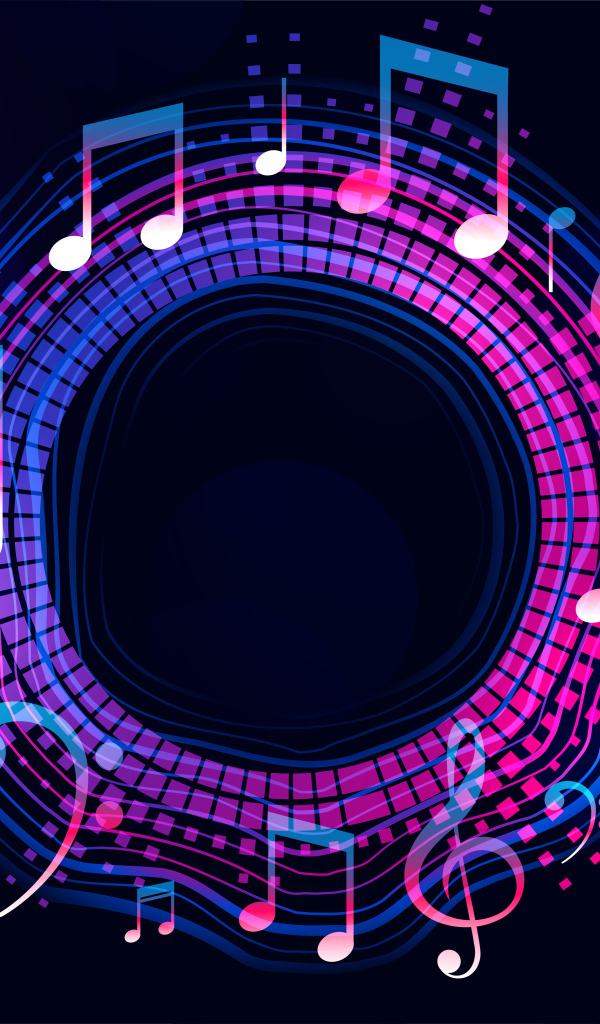 Круг с нотами на неоновом фоне