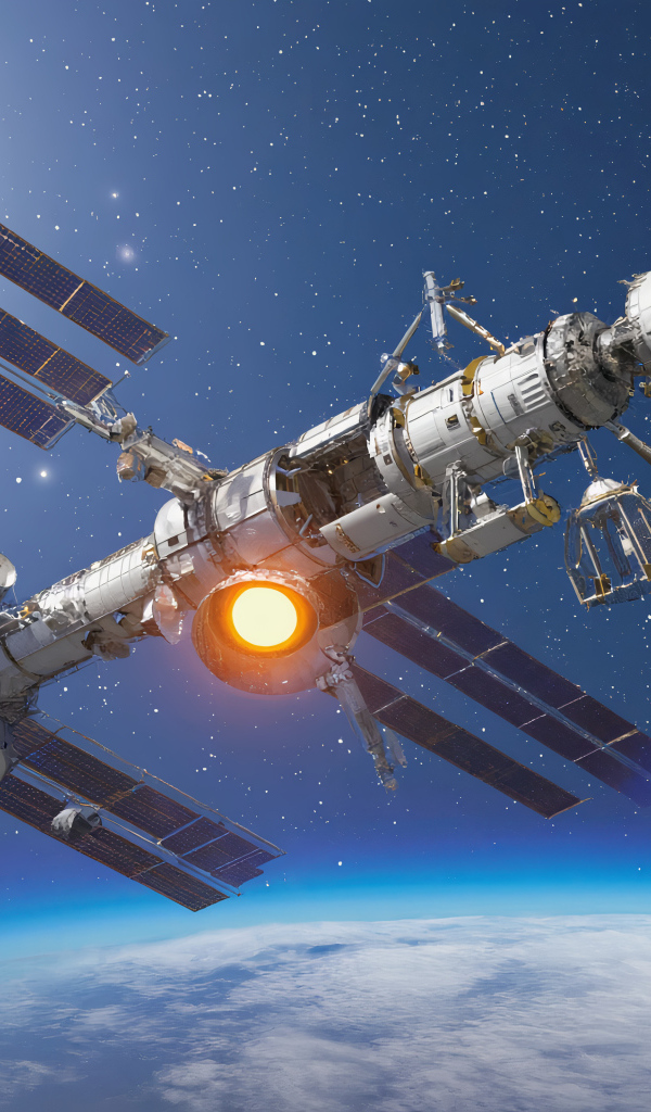 Большой спутник на космической орбите планеты Земля
