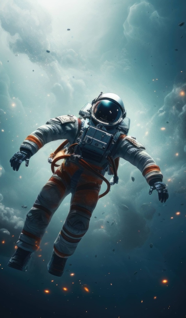 Астронавт летает в открытом космосе